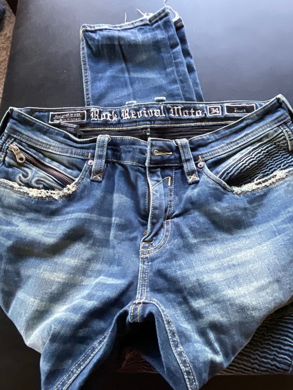 🔥 Rock Revival Destroyer Moto Jeans Men’s Size 34 – Distressed & Edgy